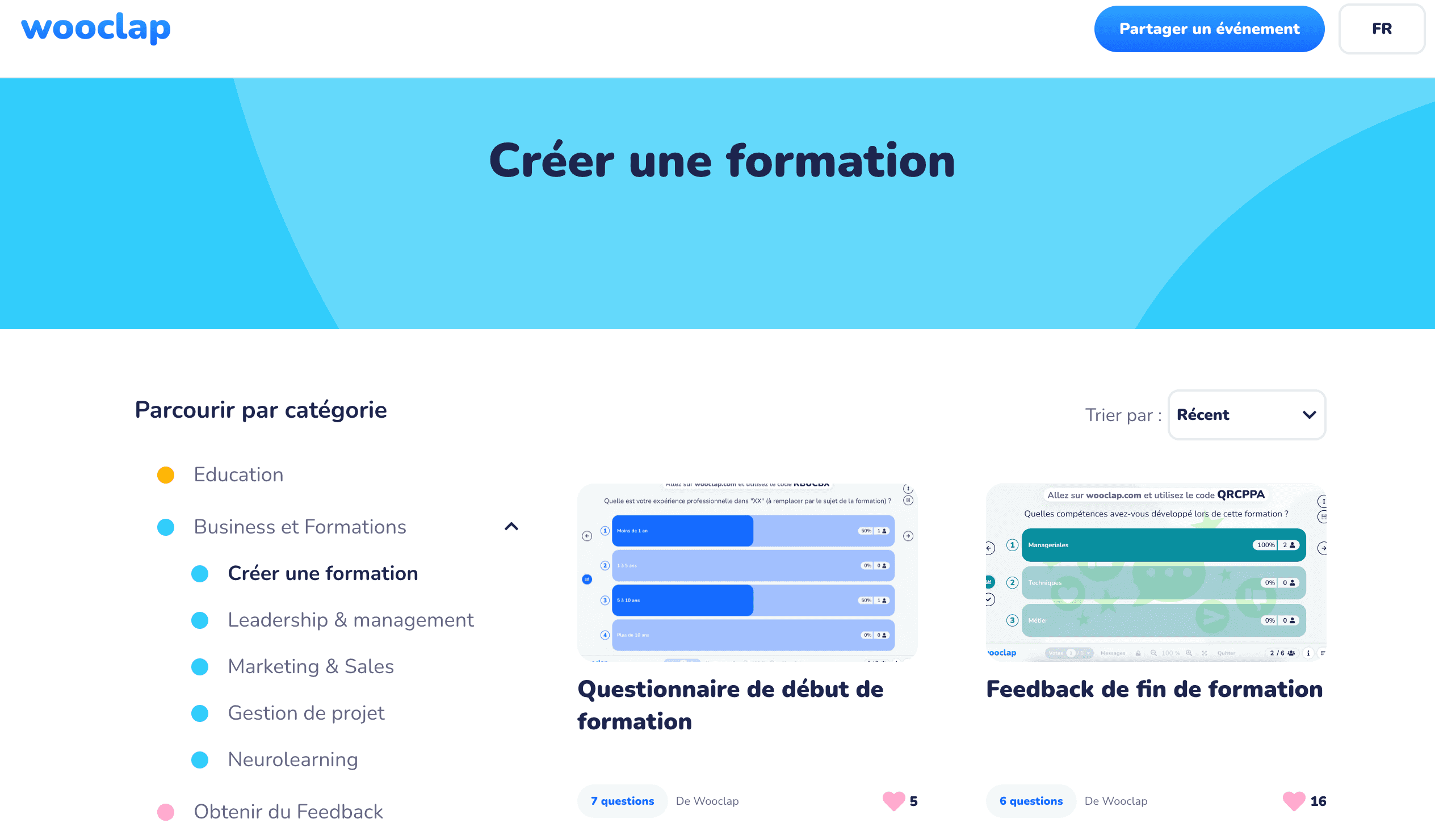 La section des Modèles dédiée à la formation et aux formateurs.