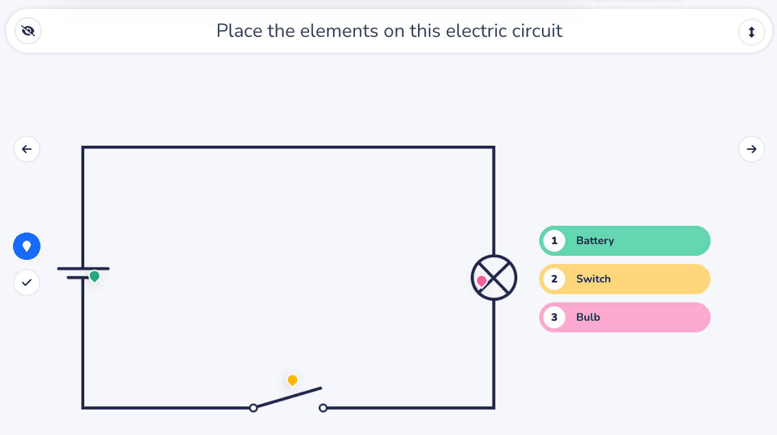 Question Glisser déposer de Wooclap où les participants doivent placer des éléments sur un circuit électrique 