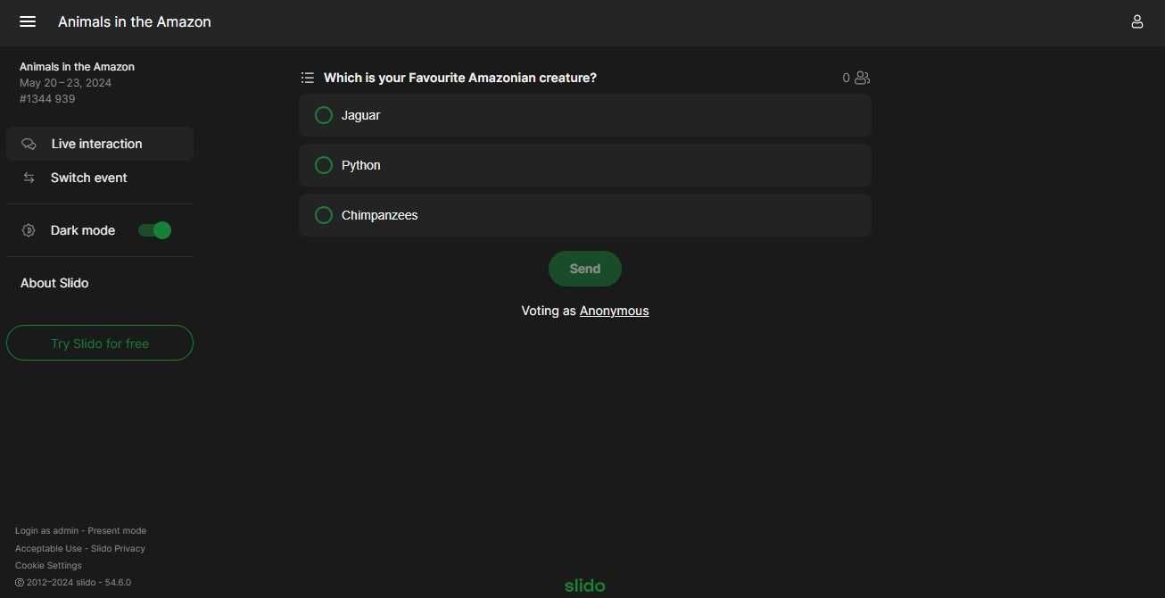 Slido’s attendee interface has a professional look and feel with questions only appearing when the presenter activates them.