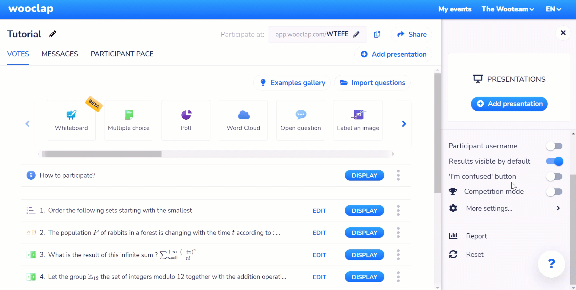Wooclap report showing how you can create individual reports for each student and send by email.