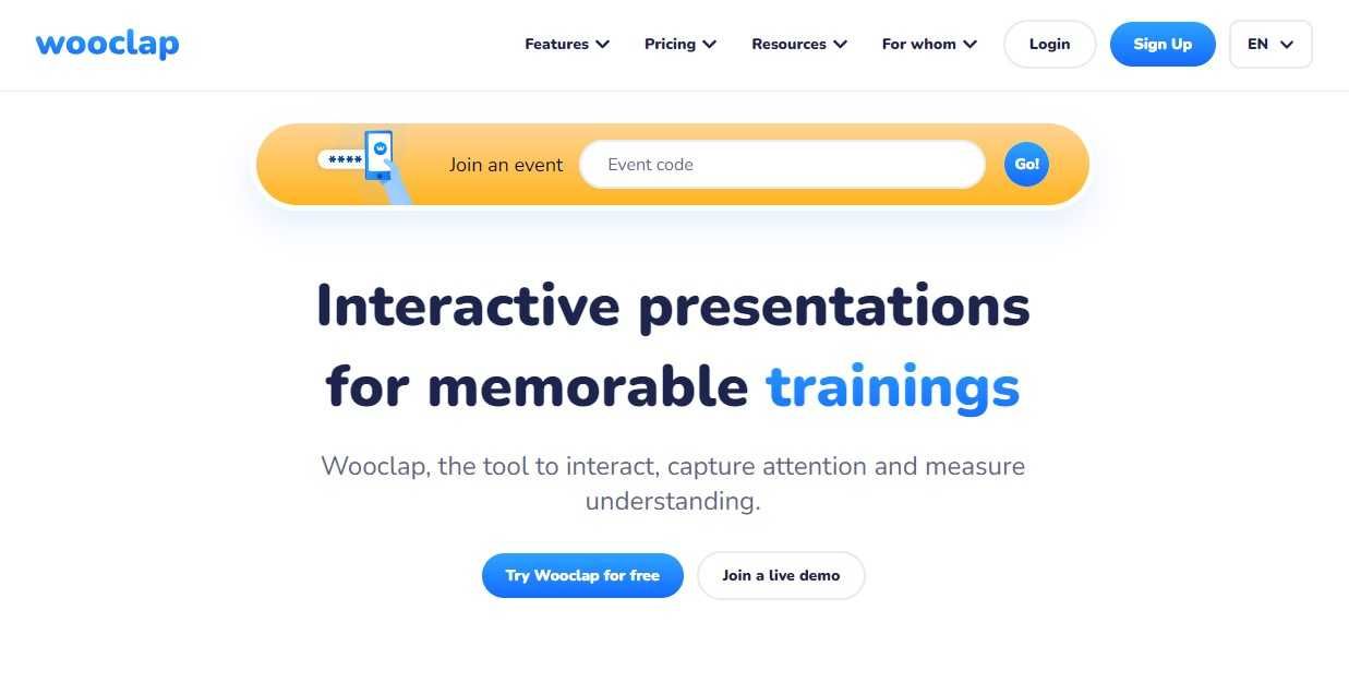 Wooclap’s homepage has a slogan: ‘Foster student participation. Boost Collaboration.’