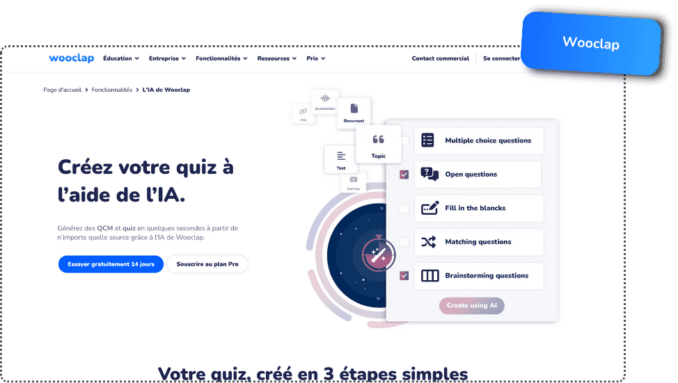 Wooclap pour faire un Quiz propulsé par l'IA