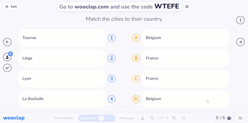 Matching question geography city and country