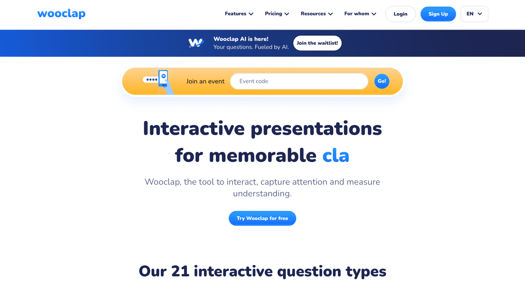 Wooclap Homepage