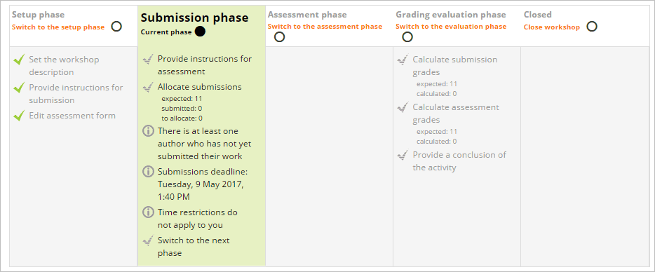 Moodle grader showing a customizable checklist and workflow for grading students.