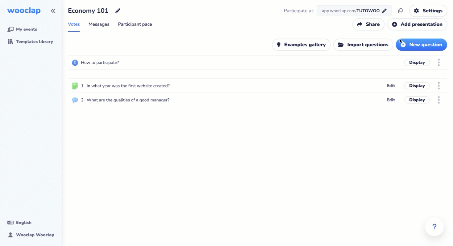 Wooclap’s AI page showing how you can quickly create new questions for specific lectures using AI