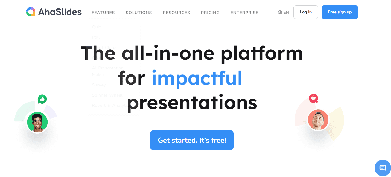 AhaSlides’s homepage has a slogan: ‘The all-in-one platform for impactful presentation.’