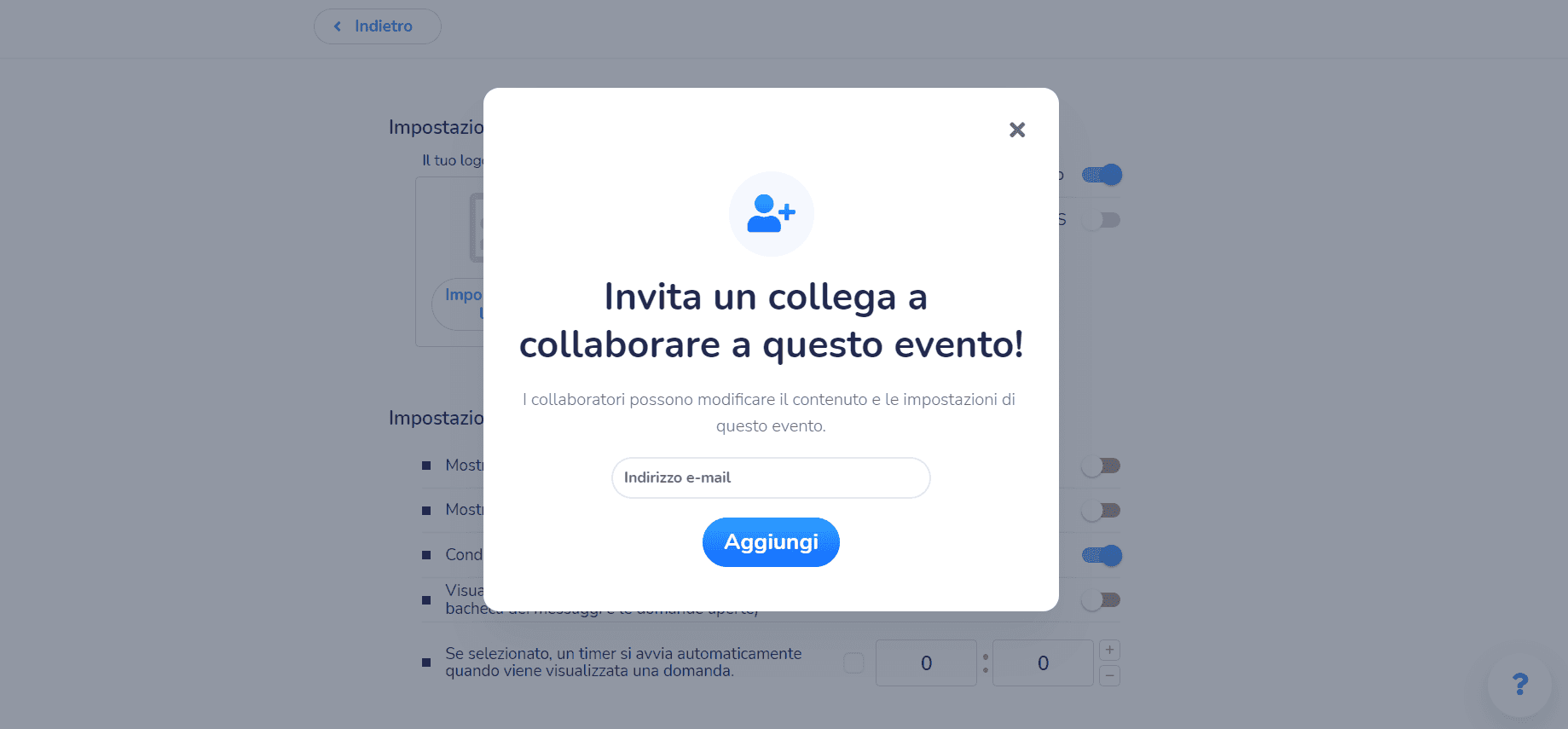 Invita un collega a collaborare sullo stesso evento