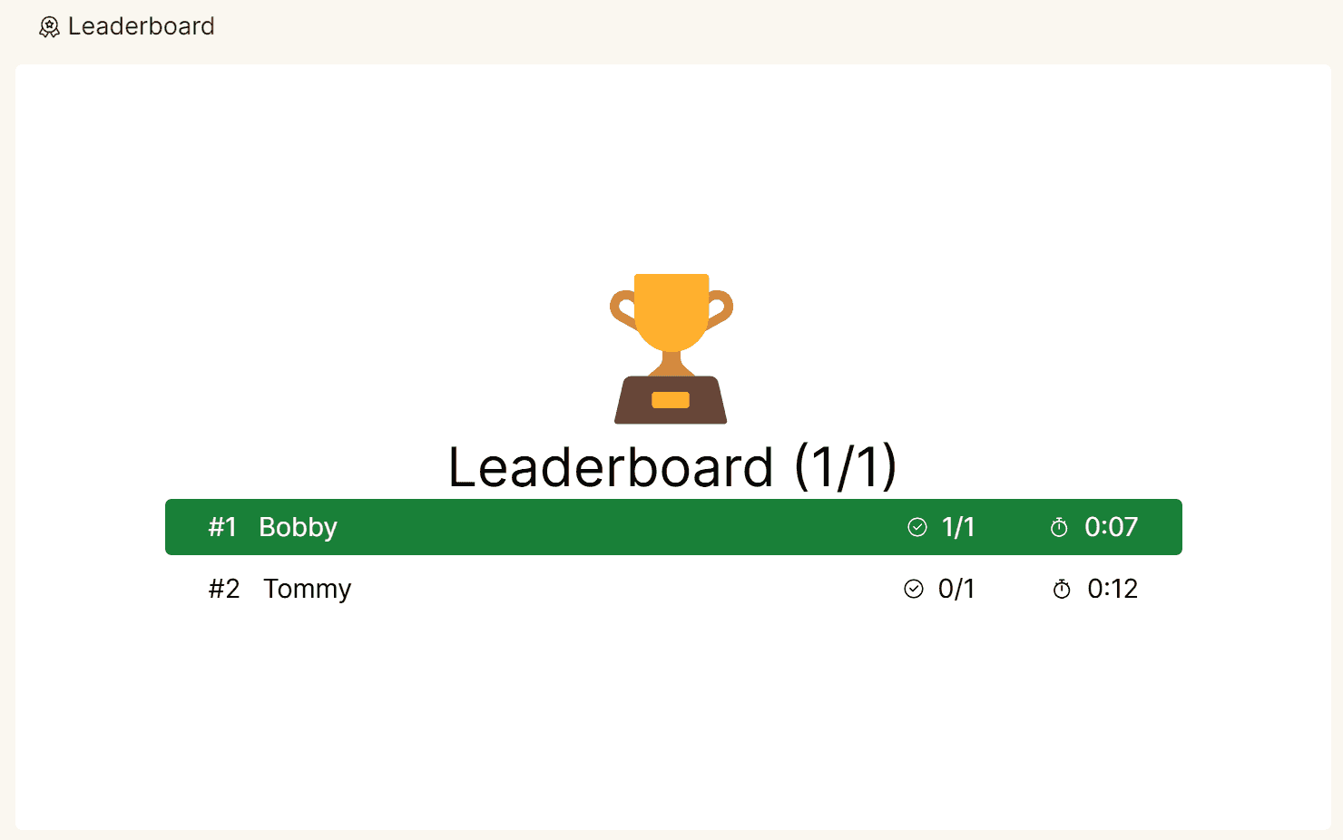 Slido provides a simple leaderboard slide