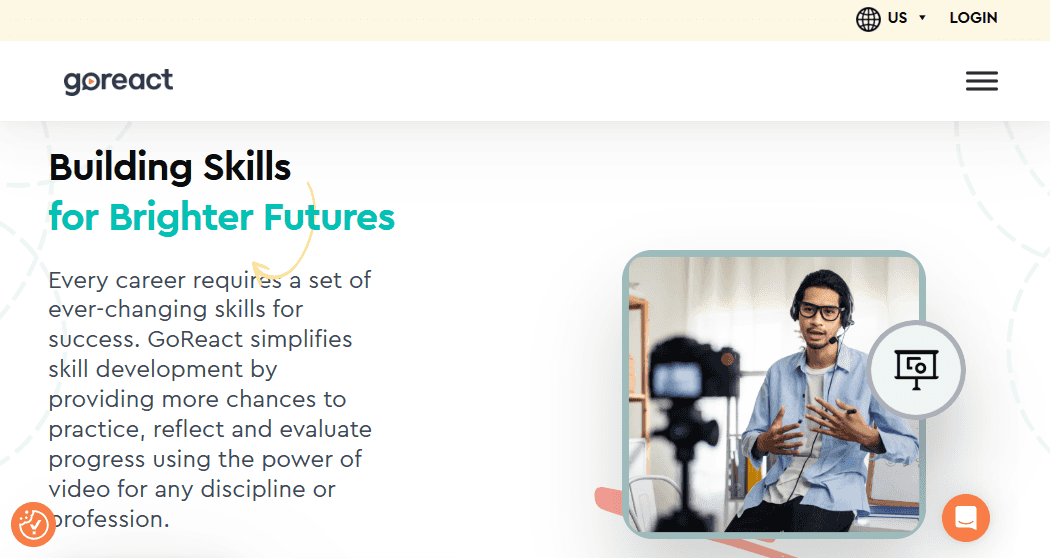 GoReact’s homepage has a slogan: ‘Building skills for brighter futures’”]