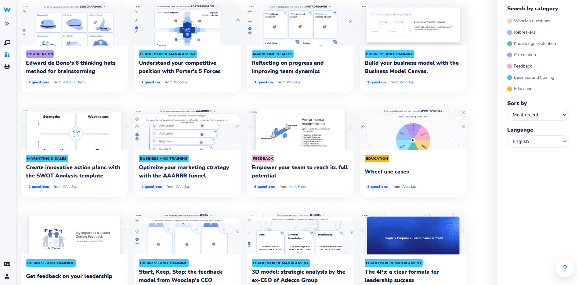 Wooclap offers the most numerous templates for education and business purposes