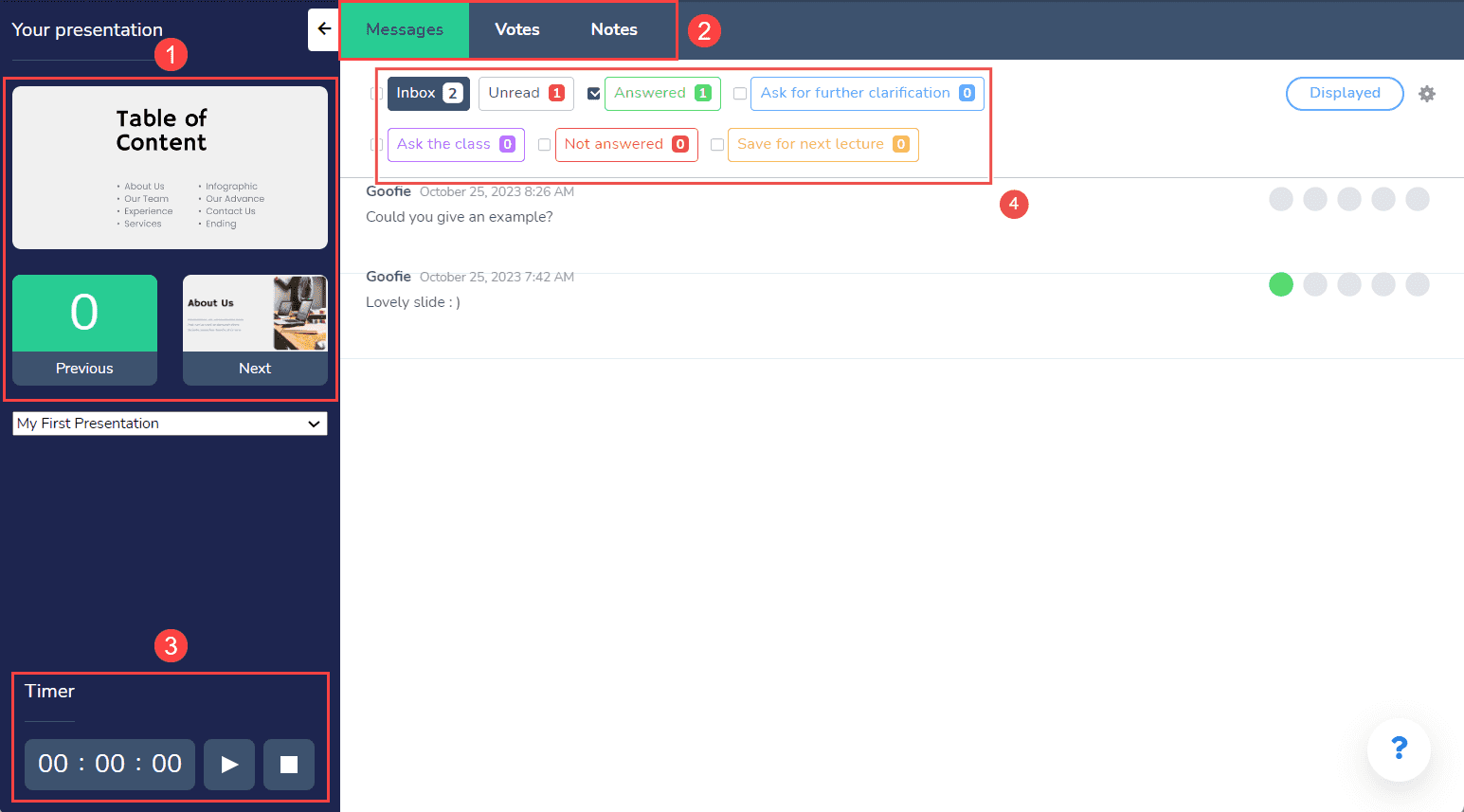 Wooclap’s Presenter view allows presenters to moderate presentations with additional tools