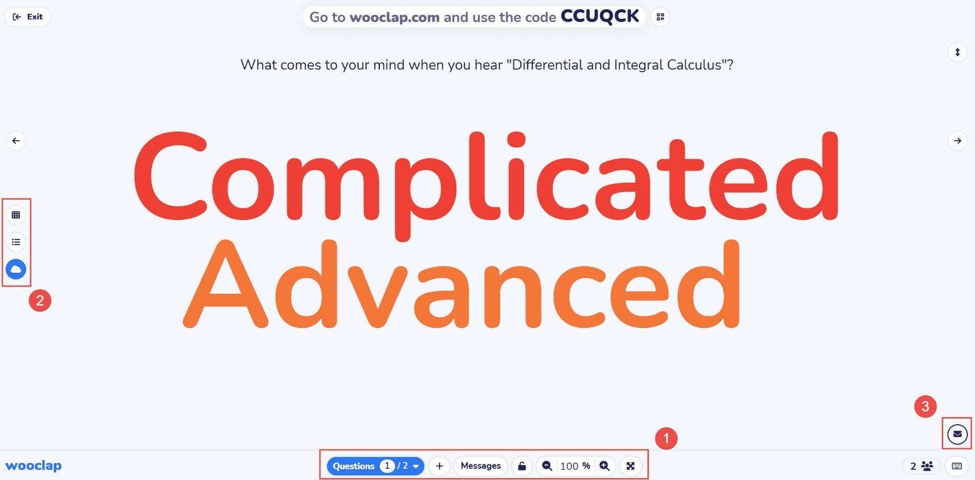 Wooclap compiles presentation tools in three separate toolbars.