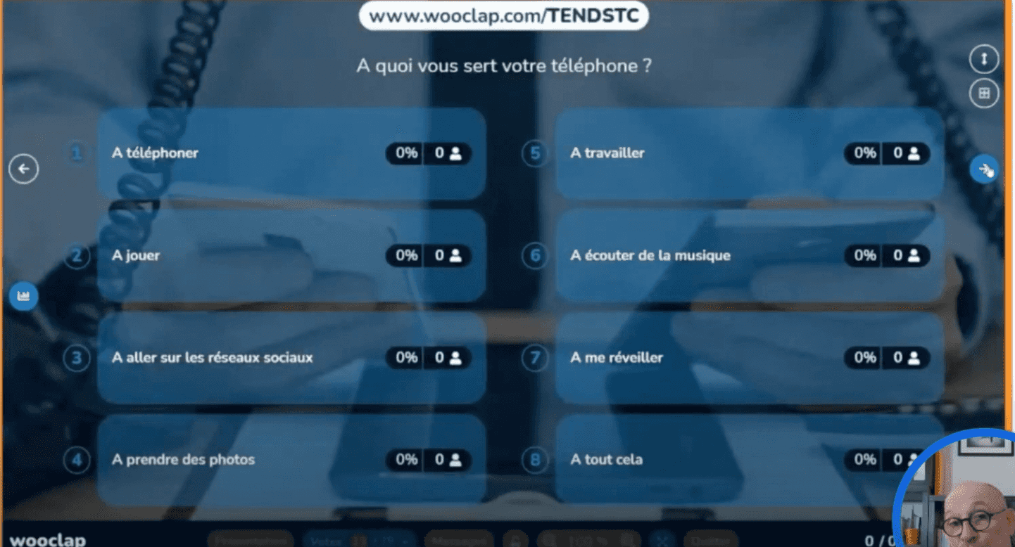 Stephane Yaïch utilise Wooclap pour savoir comment les participants utilisent leur téléphone 