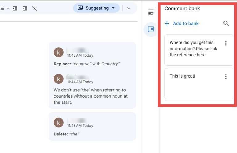 Google Classroom's comment bank feature lets educators save comments to quickly provide feedback.