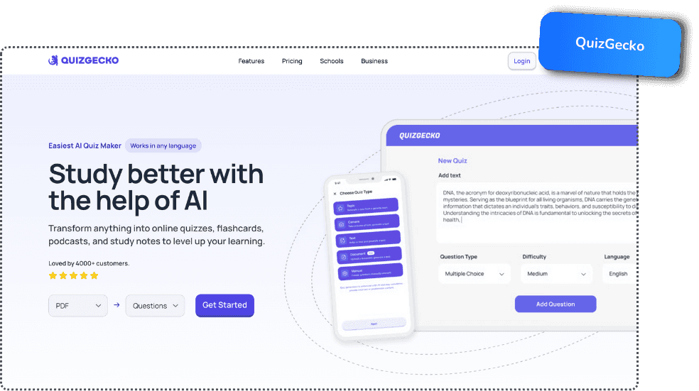 Quizgecko pour un quiz IA
