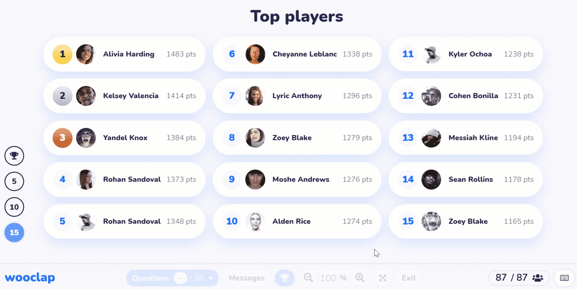 Wooclap provides a customizable leaderboard display.