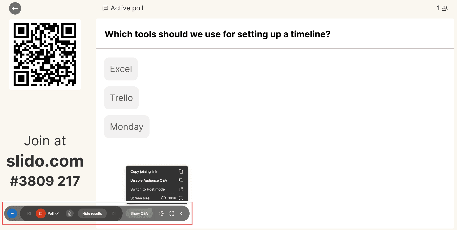 Slido compiles presentation tools in a single toolbar