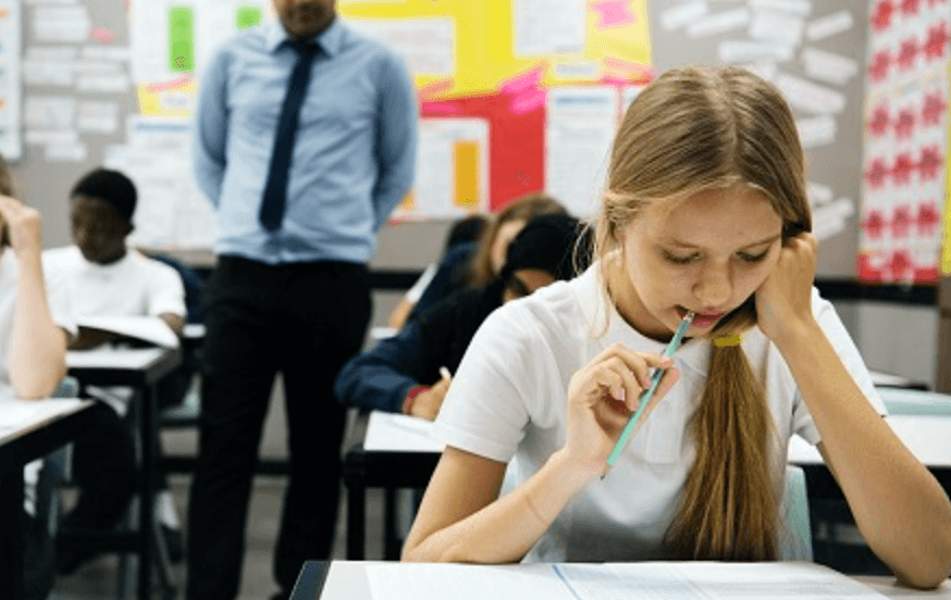 confused girl in exam