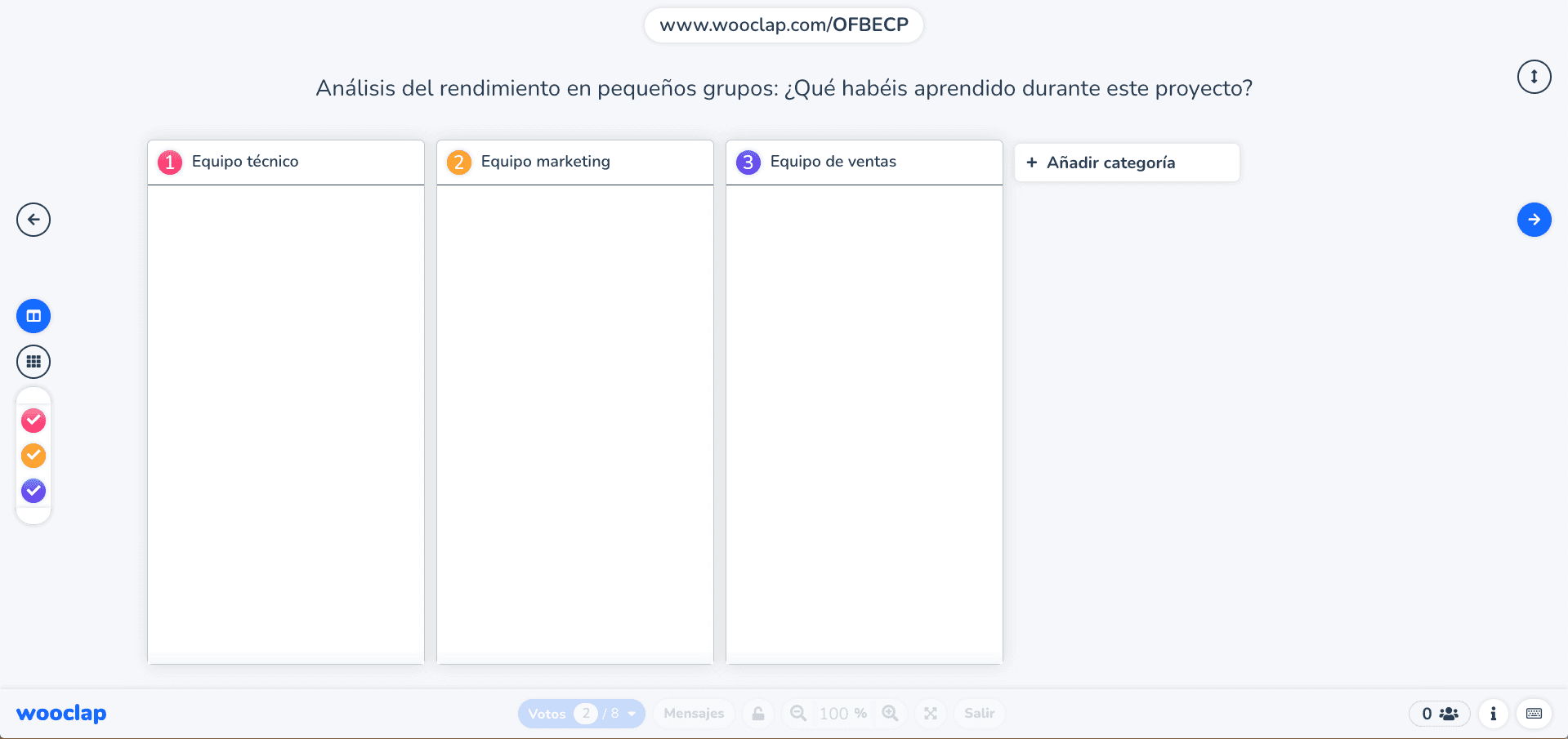 Análisis de rendimiento en pequeños grupos - brainstorming Wooclap