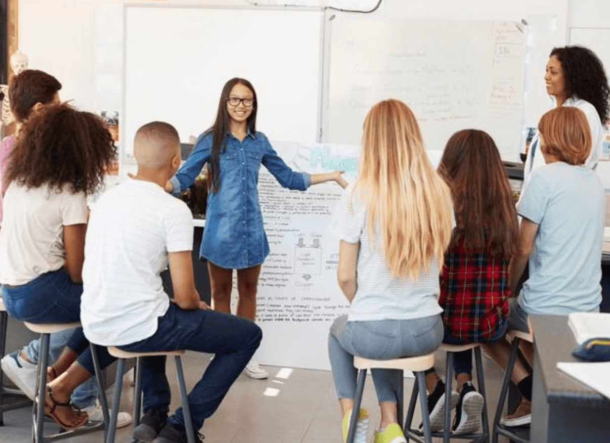 student leading class
