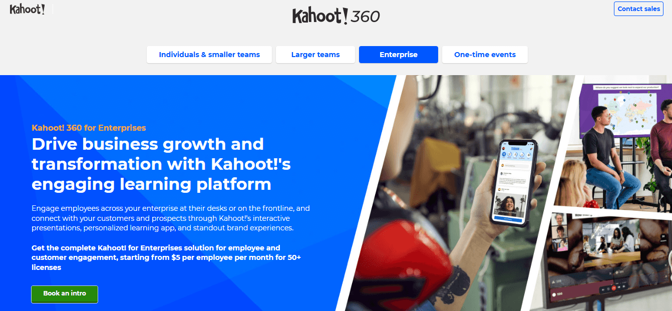 Kahoot’s enterprise page has a slogan: Drive business growth and transformation with Kahoot’s engaging learning platform