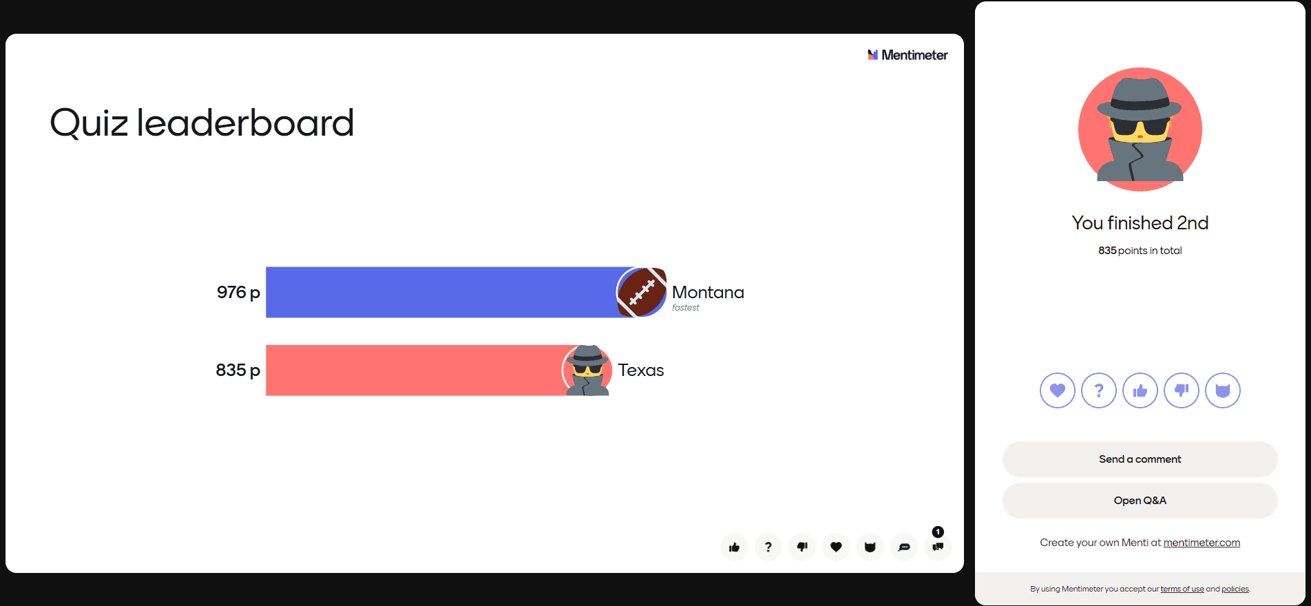 Mentimeter shows two separate views on the leaderboard slide